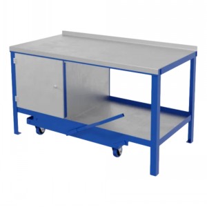Mobile Workbench With Cupboard Steel Top